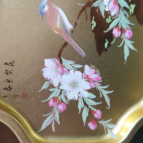 VINTAGE ENGLISH ELITE GOLD BIRD FLOWER TREE TRAY 7.5”W Dx764 - Picture 2 of 6